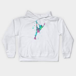 Figure Skating Watercolor Painting 4 Kids Hoodie